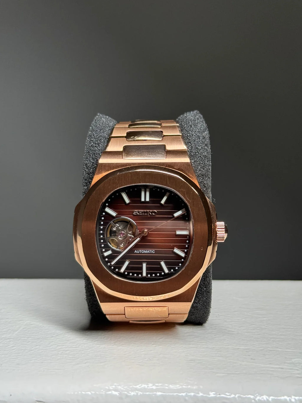 ROSE GOLD CHOCOLATE DIAL OPEN HEART