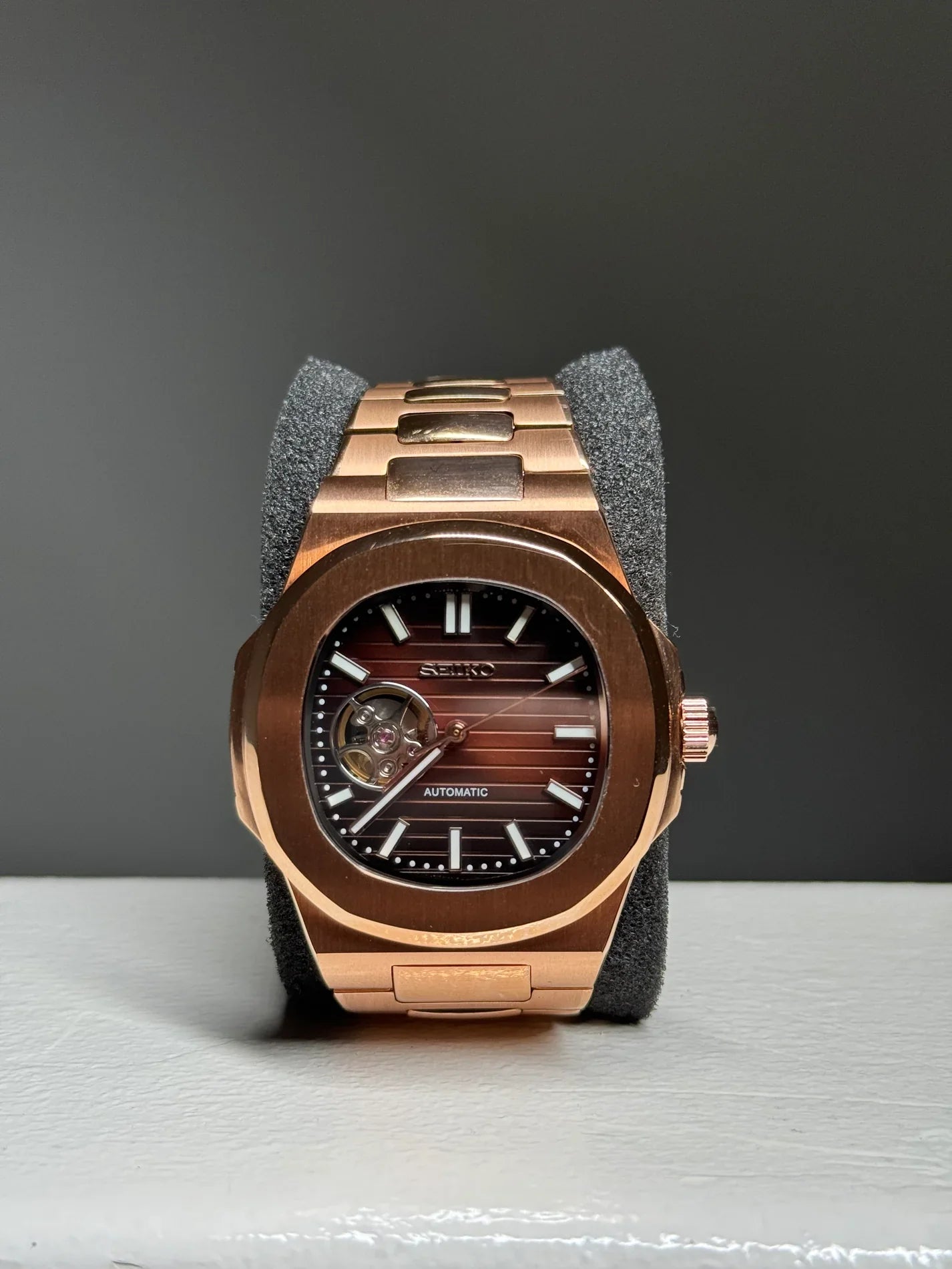 ROSE GOLD CHOCOLATE DIAL OPEN HEART