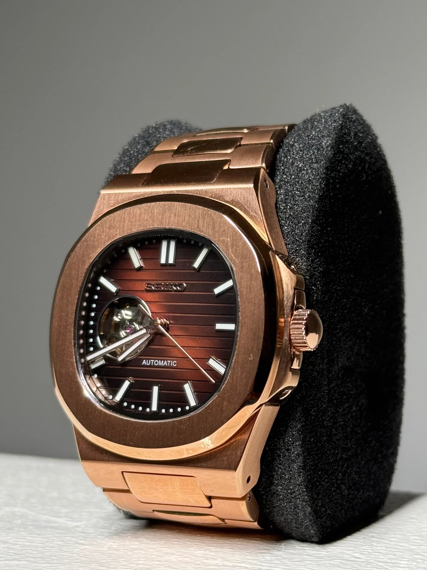 ROSE GOLD CHOCOLATE DIAL OPEN HEART