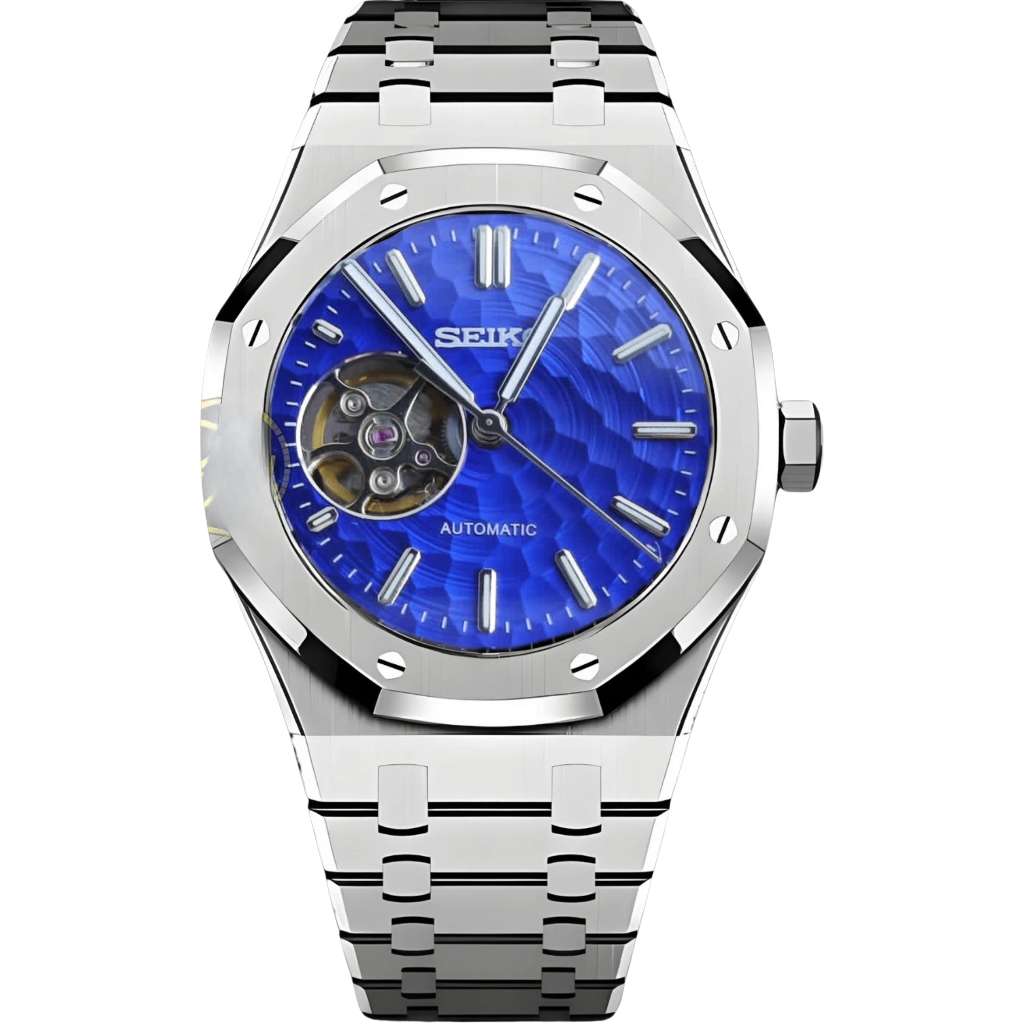 ROYAL MOD SILVER BLUE OPEN HEART DIAL