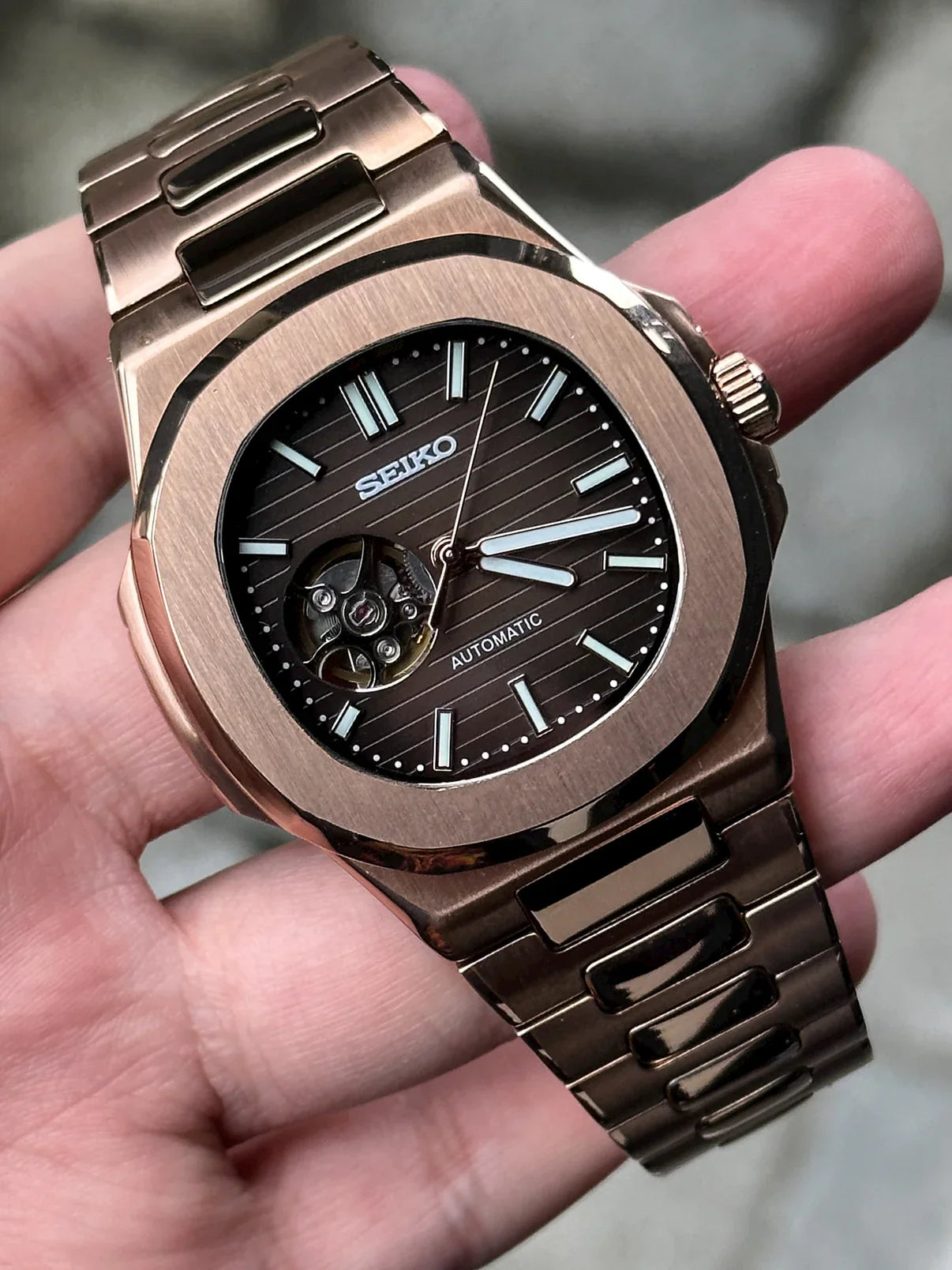 ROSE GOLD BLACK DIAL OPEN HEART