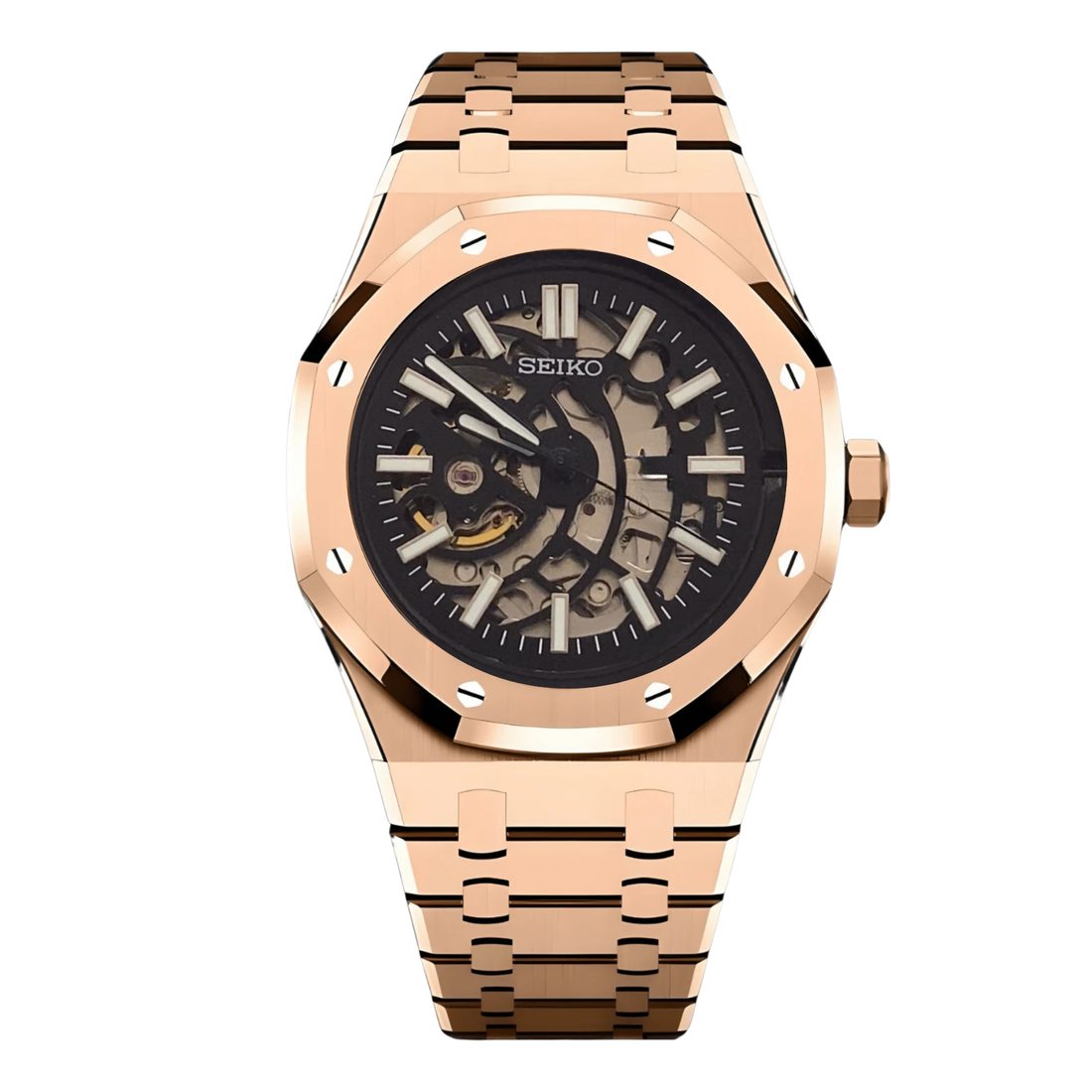 ROYAL ROSE GOLD SKELETON BLACK DIAL
