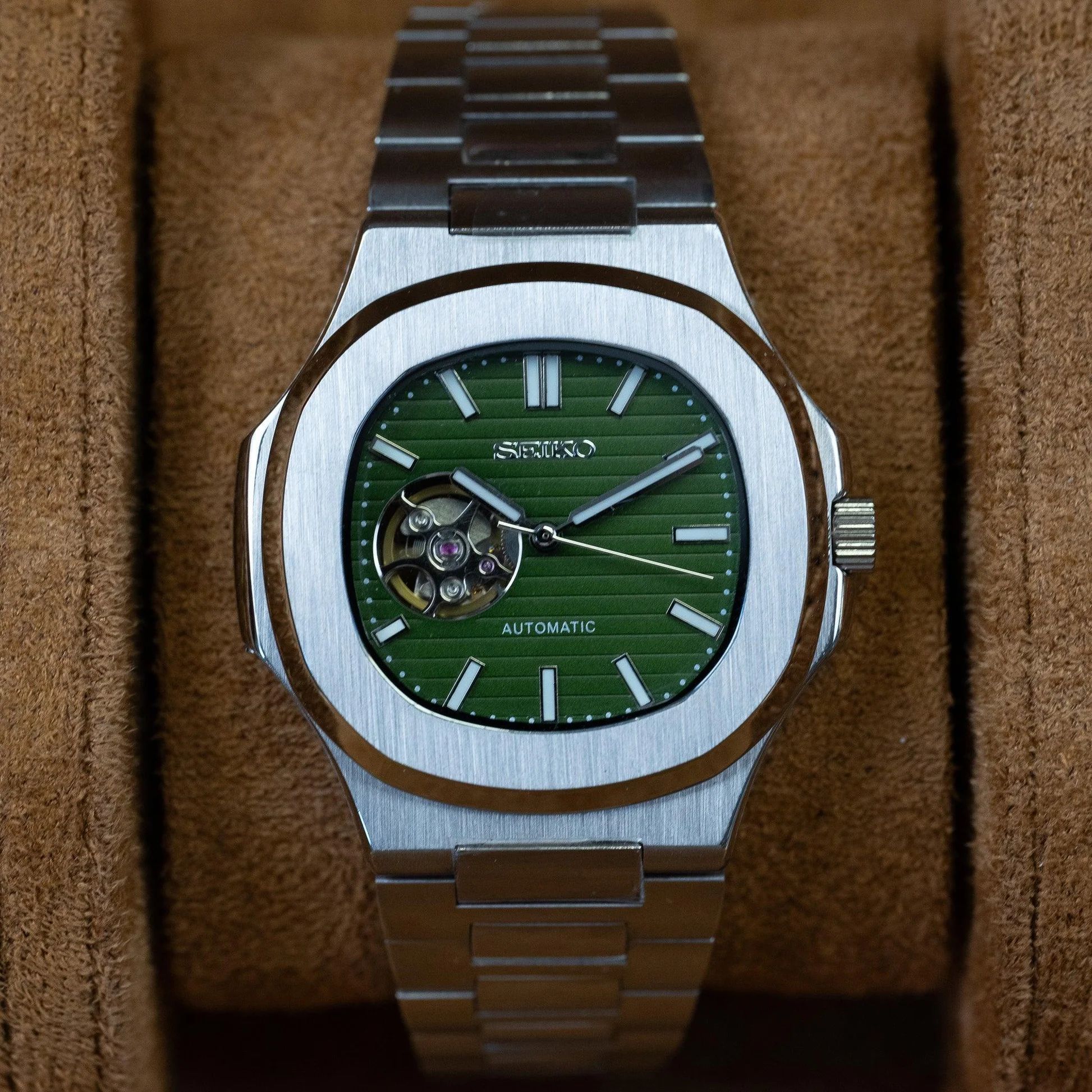 OLIVE GREEN DIAL OPEN HEART